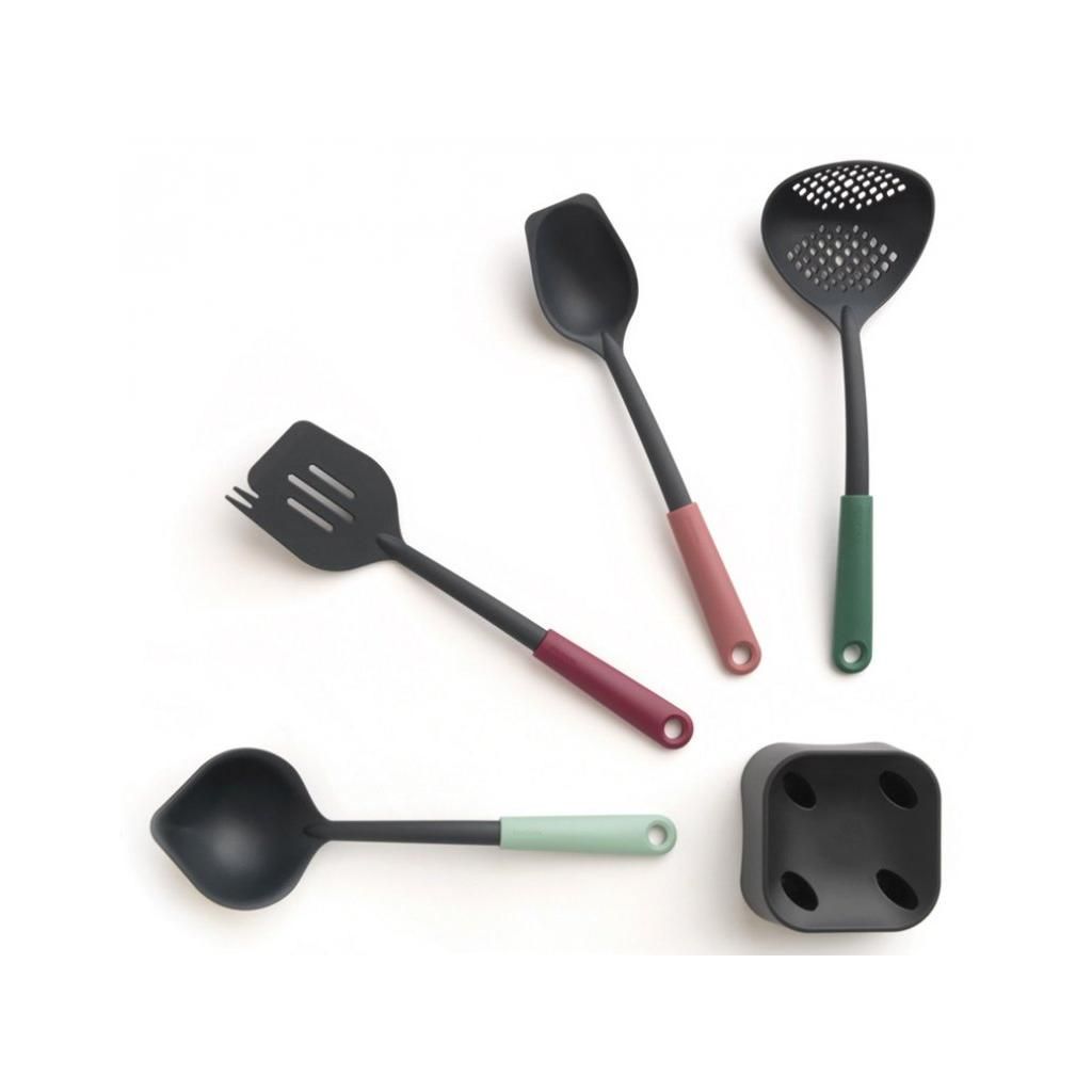Ustensiles de cuisine, set de 5 pc, avec support, multicolore, Brabantia