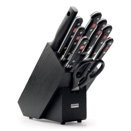 Set de bloc à couteaux CLASSIC, 10 pièces, avec fusil d'affûtage, ciseaux et fourchette à viande, noir, Wüsthof