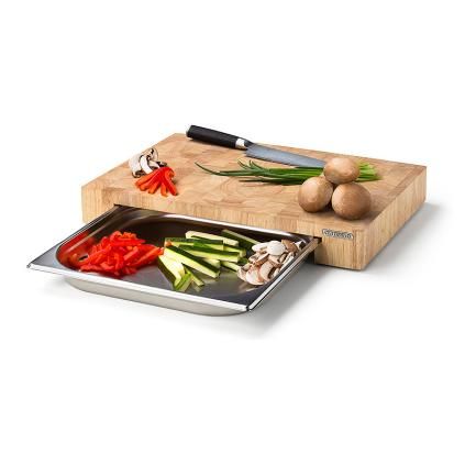 Planche à découper 48 x 32,5 cm, avec plateau en acier inoxydable, brun, bois Continenta