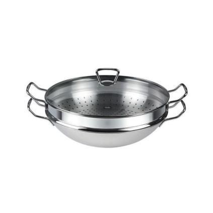 Wok NANJING 35 cm, avec panier vapeur et couvercle, Fissler