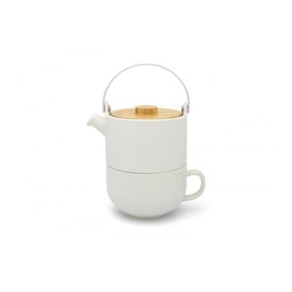 Théière UMEA TEA FOR ONE 500 ml, avec tasse à thé, blanche, Bredemeijer
