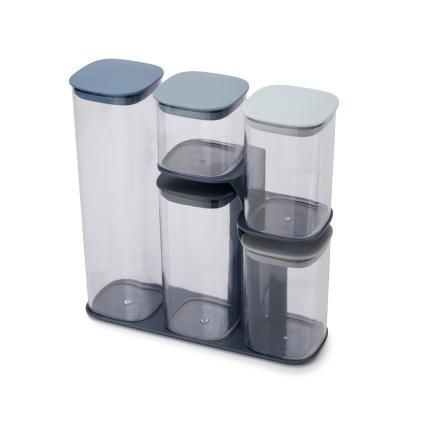 Bocal de rangement PODIUM, set de 5 pièces, avec support, bleu, Joseph Joseph