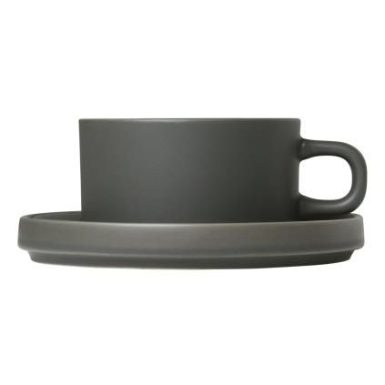 Tasse à thé avec soucoupe PILLAR, set de 2 pc, 170 ml, kaki, Blomus