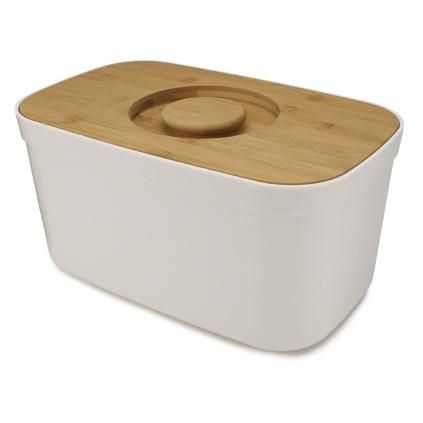 Boîte à pain 35 x 22 cm, avec couvercle/planche à découper en bambou, blanc, Joseph Joseph