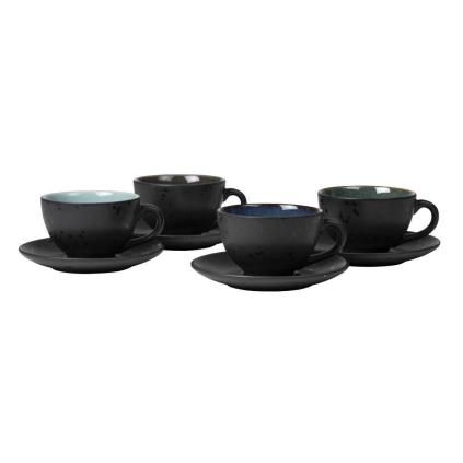 Tasse à thé avec soucoupe, set de 4 pc, noir, Bitz