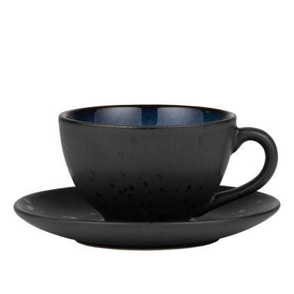 Tasse à thé avec soucoupe 22 ml, noir/bleu foncé, Bitz