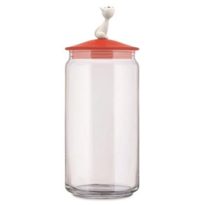 Bocal de nourriture pour chat MIOJAR 1,5 l, rouge, verre, Alessi