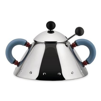 Sucrier 9097, avec une cuillère, argent / bleu, Alessi,