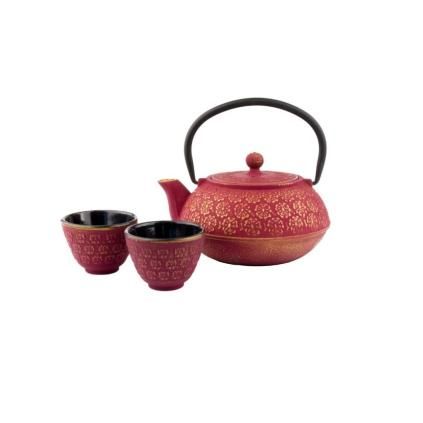 Théière et tasses à thé en set SHANGHAI, 3 pièces, 600 ml, rouge, Bredemeijer