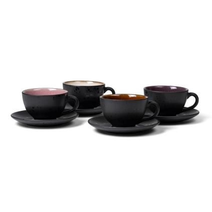 Tasse à thé avec soucoupe, set de 4 pc, 240 ml, noir/mix, Bitz