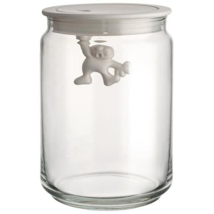 Bocal de rangement GIANNI 900 ml, couvercle blanc, verre, Alessi