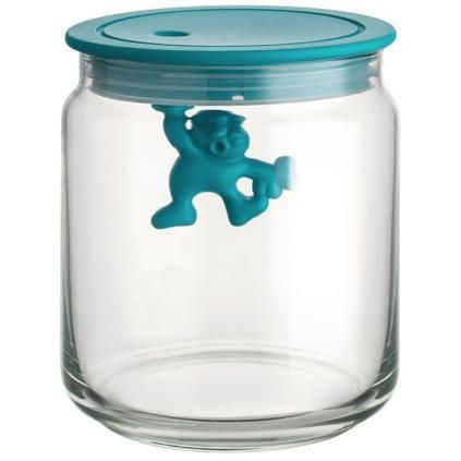 Bocal de rangement GIANNI 750 ml, couvercle bleu, verre, Alessi