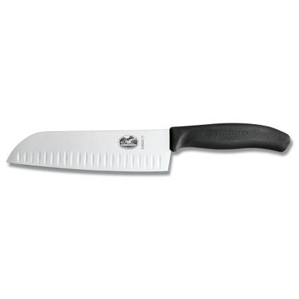 Couteau Santoku 17 cm, avec rainures ovales, noir, Victorinox