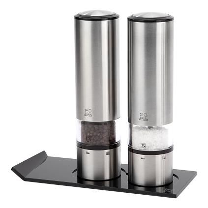 Set de moulins à sel et poivre électrique ELIS SENSE DUO , set de 2 pièces, avec support, Peugeot