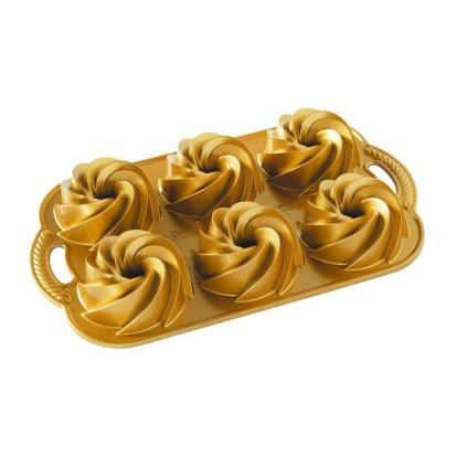 Moule à gâteau GEO BUNDLETTE BUNDT , pour 6 minibundt cakes, or, Nordic Ware