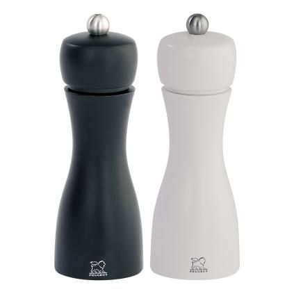 Moulin à poivre et sel en set TAHITI 15 cm, noir/blanc, bois de hêtre, Peugeot