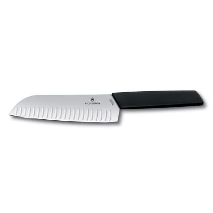 Couteau Santoku SWISS MODERN 17 cm, avec rainures ovales, noir, Victorinox