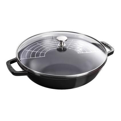 Wok 30 cm, avec couvercle en verre, noir, Staub