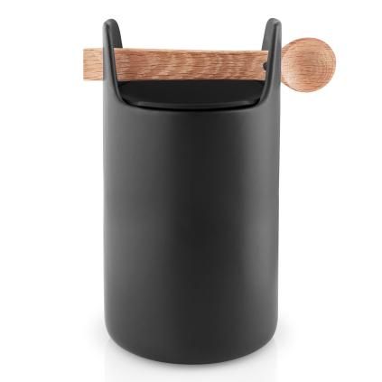 Bocal de rangement, haut, avec une cuillère en bois, noir, Eva Solo