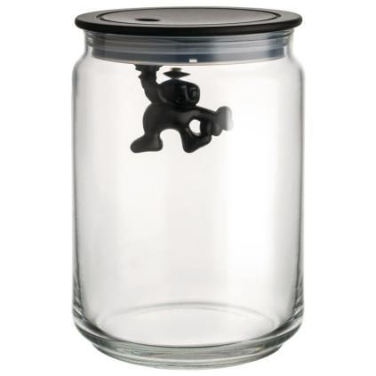 Bocal de rangement GIANNI 900 ml, couvercle noir, verre, Alessi