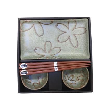 Set pour sushi, 6 pièces, motif fleuri, vert clair, MIJ