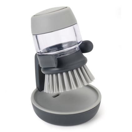 Brosse à vaisselle avec distributeur de savon à vaisselle PALM SCRUB, gris, Joseph Joseph