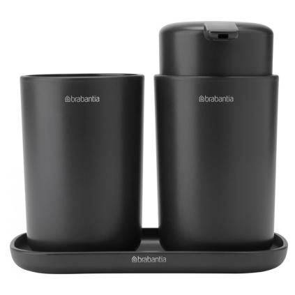 Distributeur de savon liquide et verre porte brosse à dent en set, gris, Brabantia