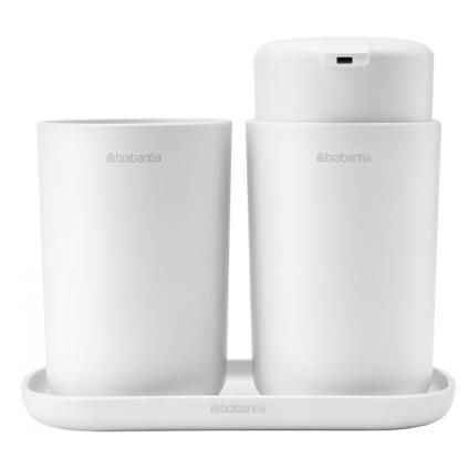Distributeur de savon liquide et verre porte brosse à dent en set, blanc, Brabantia