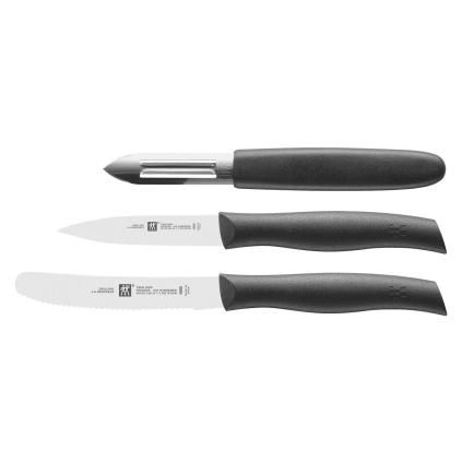 Ensemble de couteaux TWIN GRIP, avec éplucheur, set de 3 pc, noir, ZWILLING