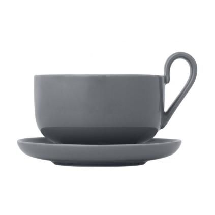 Tasse à thé avec soucoupe RO, set de 2 pc, 230 ml, gris, Blomus