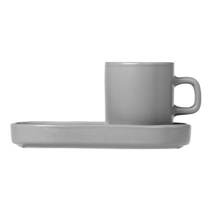 Tasse à espresso avec soucoupe PILAR, set de 2 pc, gris clair, Blomus