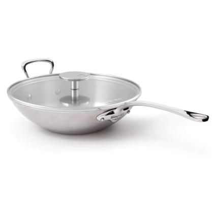 Wok M'COOK 32 cm, acier inoxydable, avec couvercle en verre, Mauviel