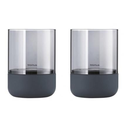 Photophore CALMA 9 cm, set de 2 pc, fumée, béton, Blomus