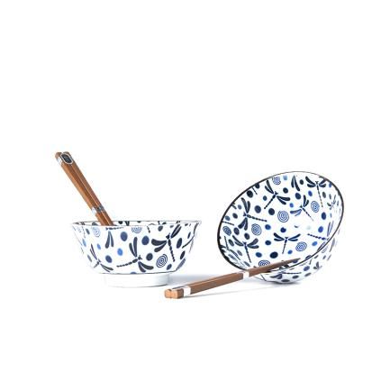 Bol BLUE DRAGONFLY , set de 2 pièces, 500 ml, avec baguettes, MIJ