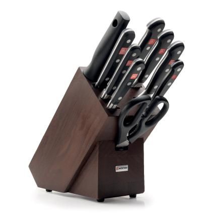 Set de bloc à couteaux CLASSIC, 10 pièces, avec fusil d'affûtage, ciseaux et fourchette à viande, marron, Wüsthof