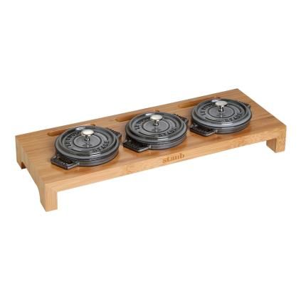 Support de service pour 3 mini-pots en fonte, bambou, Staub