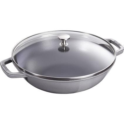 Wok 30 cm, avec couvercle en verre, gris graphite, Staub