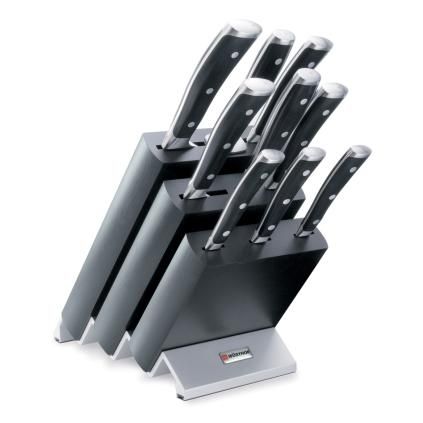Set de bloc à couteaux CLASSIC, 10 pièces, avec fusil d'affûtage et fourchette à viande, noir, Wüsthof