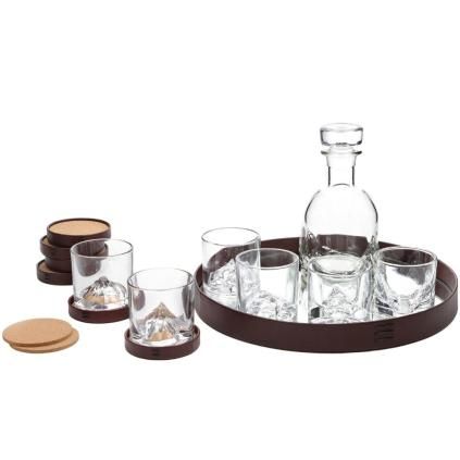 Verres à whisky THE PEAKS, carafe à whisky, sous-verres et plateau en set, 14 pcs, Liiton