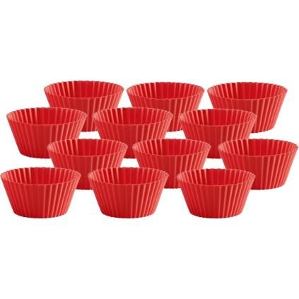 Moule à muffin individuel, set de 12 pc, 75 ml, silicone, rouge, Lékué