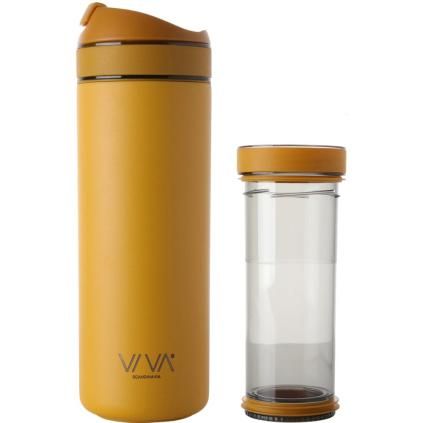 Mug de voyage RECHARGE ANYTIME 460 ml, avec infuseur à thé, moutarde, Viva Scandinavia