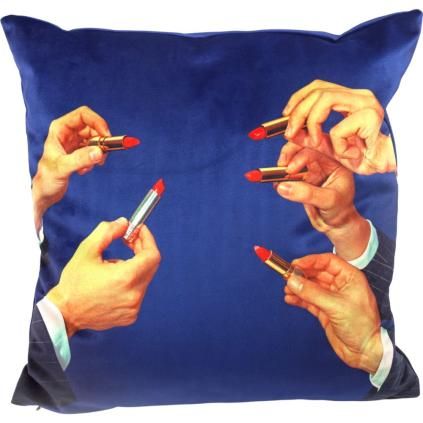 Coussin TOILETPAPER LIPSTICKS 50 x 50 cm, bleu, Seletti