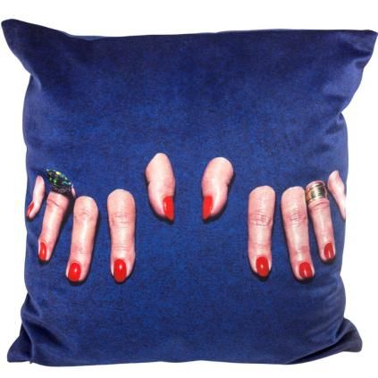 Coussin TOILETPAPER FINGERS 50 x 50 cm, bleu, Seletti