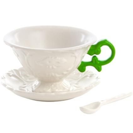 Tasse à thé avec soucoupe et cuillère I-WARES, vert, Seletti