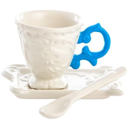 Tasse à café avec soucoupe et cuillère I-WARES bleu clair, Seletti