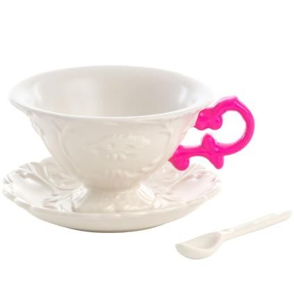 Tasse à thé avec soucoupe et cuillère I-WARES, fuchsia, Seletti