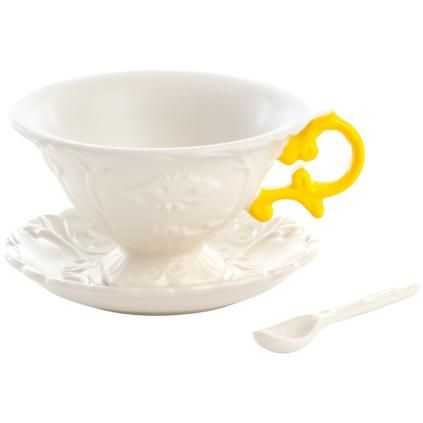 Tasse à thé avec soucoupe et cuillère I-WARES jaune, Seletti