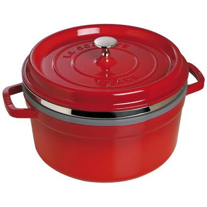 Marmite en fonte COCOTTE 26 cm, avec panier vapeur, rouge, Staub