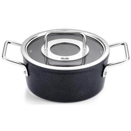 Cocotte haute ADAMANT 18 cm, avec couvercle de marmite en verre, noir, aluminium, Fissler