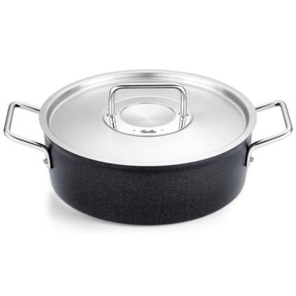 Faitout bas ADAMANT 28 cm, avec couvercle de marmite en acier inoxydable, noir, aluminium, Fissler
